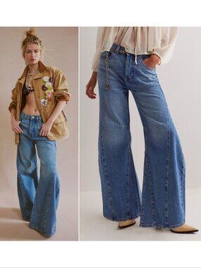 Free People WE THE FREE Eden High Slouchy Flare JEANS Size 29 Homefree Blue NEW